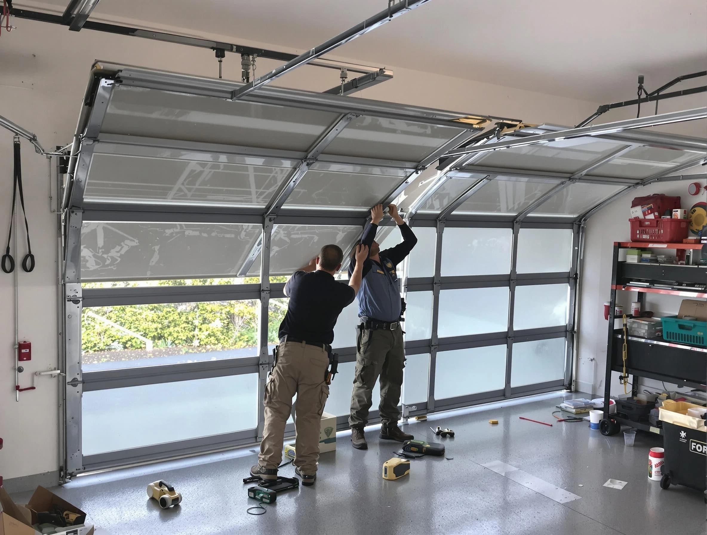 Lafayette Garage Door Repair expert performing precise panel replacement on Lafayette garage door