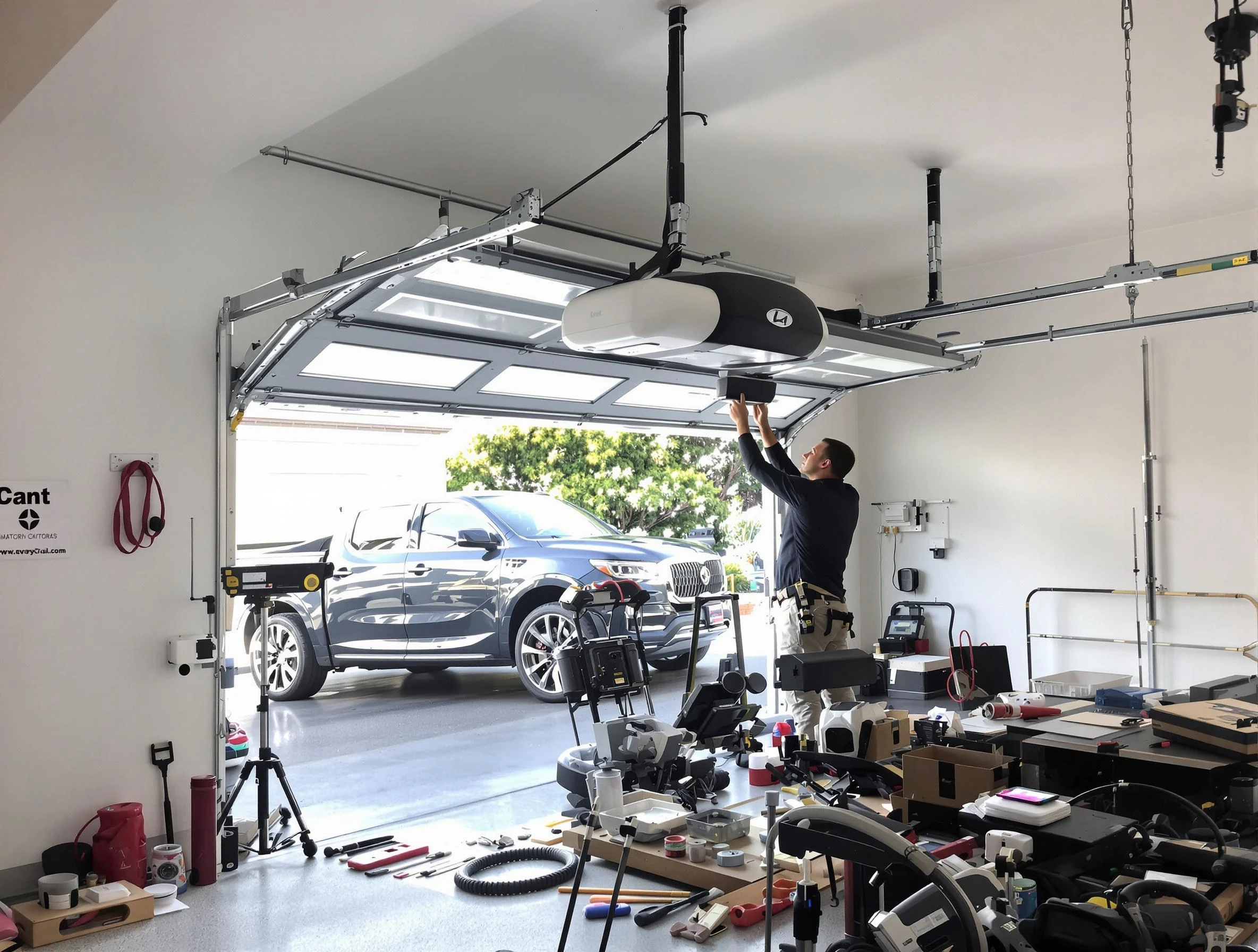 Lafayette Garage Door Repair specialist installing smart garage door opener system in Lafayette home