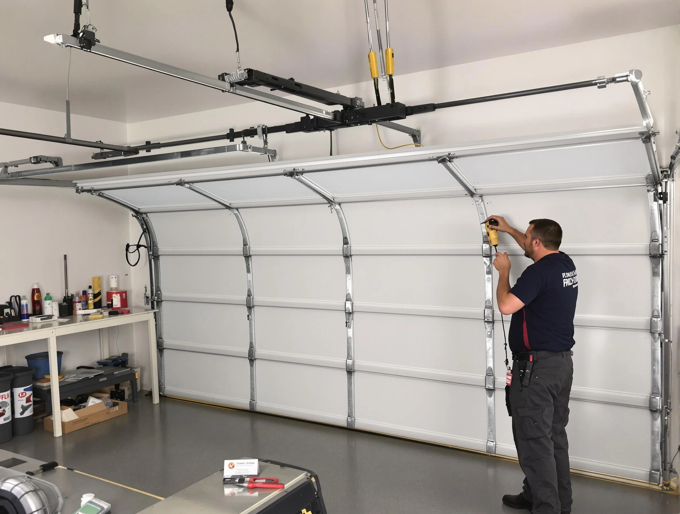 Lafayette Garage Door Repair certified technician performing overhead door system repair in Lafayette