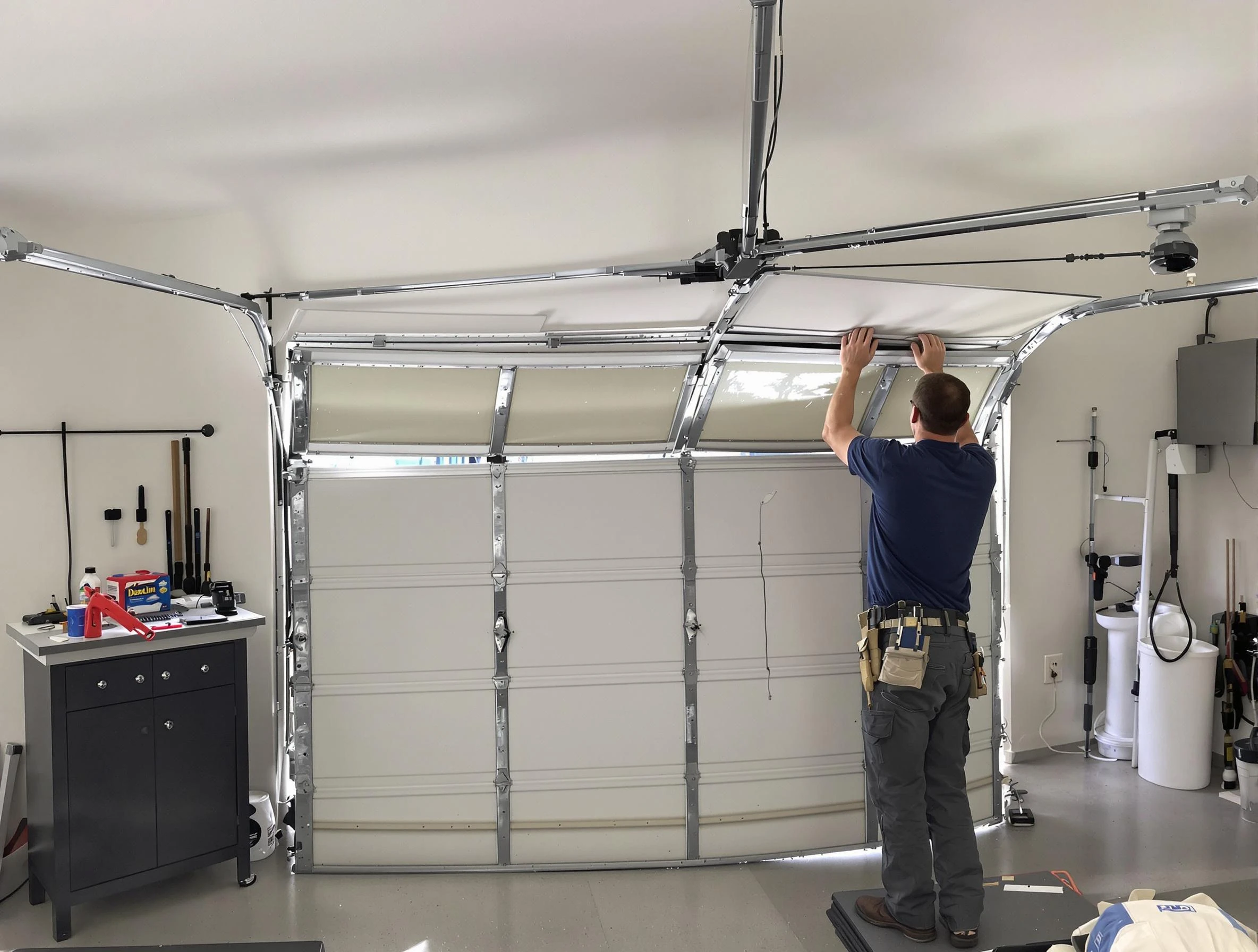 Lafayette Garage Door Repair specialist performing precise section replacement on Lafayette garage door